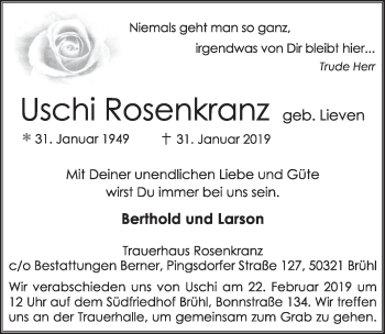 Anzeige von Uschi Rosenkranz von  Schlossbote/Werbekurier 