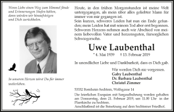 Anzeige von Uwe Laubenthal von  Schlossbote/Werbekurier 