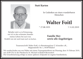 Anzeige von Walter Foitl von  Sonntags-Post 