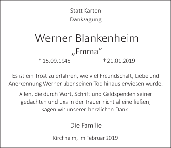 Anzeige von Werner Blankenheim von  Blickpunkt Euskirchen 