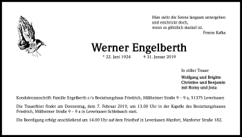 Anzeige von Werner Engelberth von Kölner Stadt-Anzeiger / Kölnische Rundschau / Express