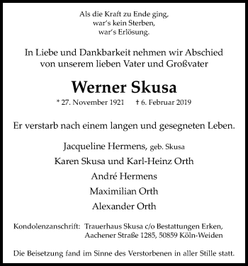 Anzeige von Werner Skusa von Kölner Stadt-Anzeiger / Kölnische Rundschau / Express