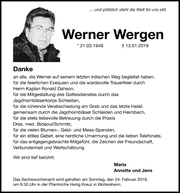 Anzeige von Werner Wergen von  Blickpunkt Euskirchen 