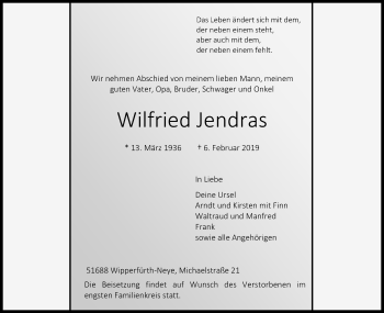 Anzeige von Wilfried Jendras von Kölner Stadt-Anzeiger / Kölnische Rundschau / Express