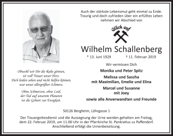 Anzeige von Wilhelm Schallenberg von  Sonntags-Post 