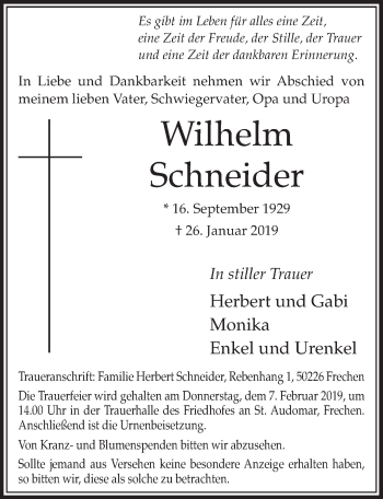 Anzeige von Wilhelm Schneider von  Sonntags-Post 