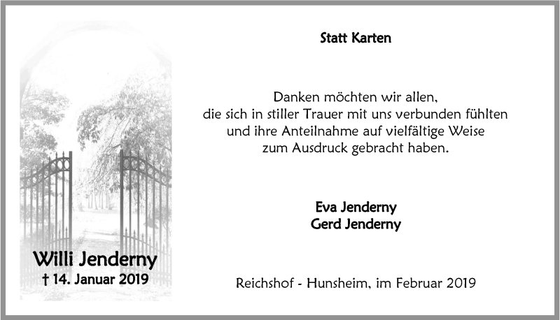  Traueranzeige für Willi Jenderny vom 27.02.2019 aus  Anzeigen Echo 