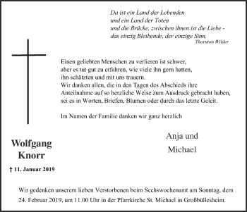Anzeige von Wolfgang Knorr von  Blickpunkt Euskirchen 