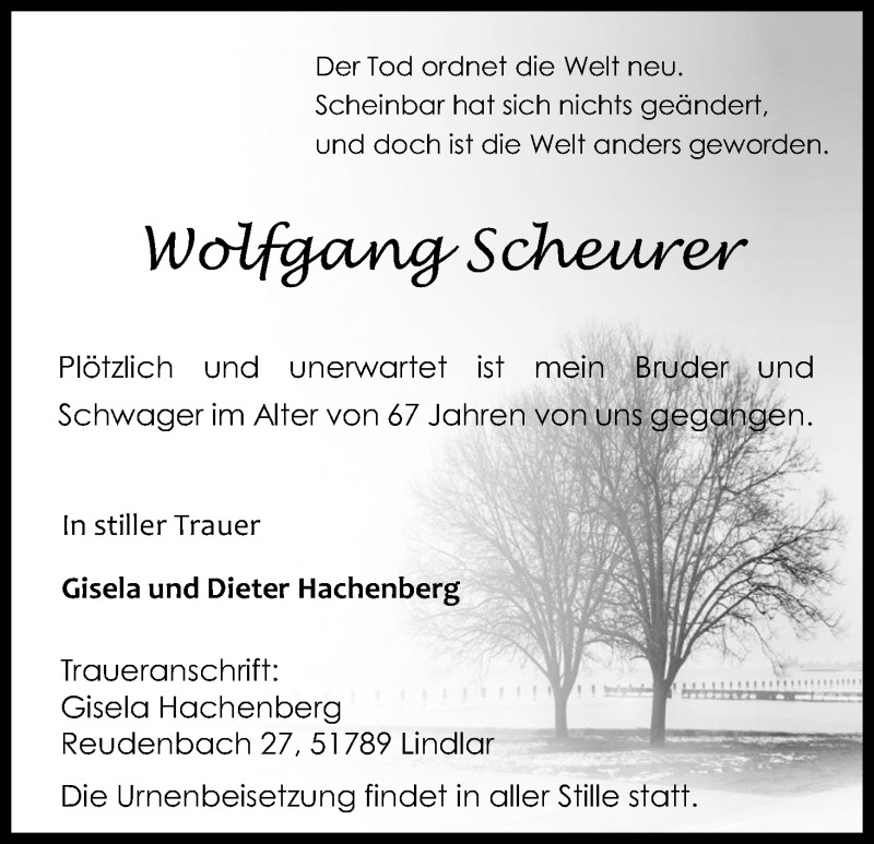  Traueranzeige für Wolfgang Scheurer vom 23.02.2019 aus Kölner Stadt-Anzeiger / Kölnische Rundschau / Express