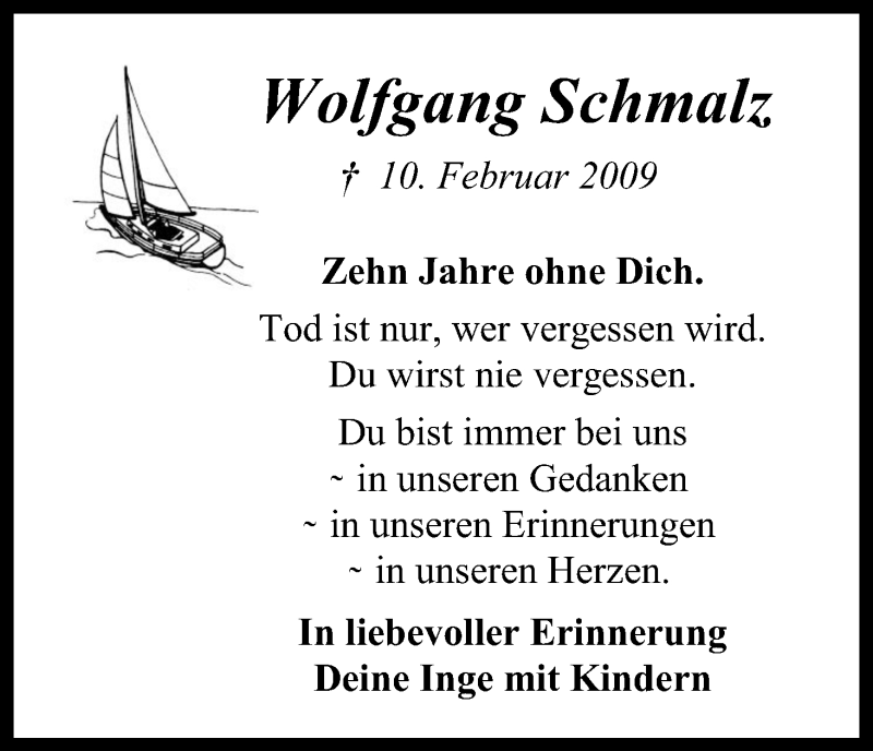  Traueranzeige für Wolfgang Schmalz vom 09.02.2019 aus Kölner Stadt-Anzeiger / Kölnische Rundschau / Express