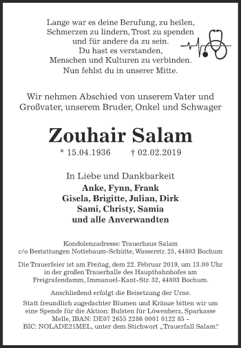 Anzeige von Zouhair Salam von  Anzeigen Echo 