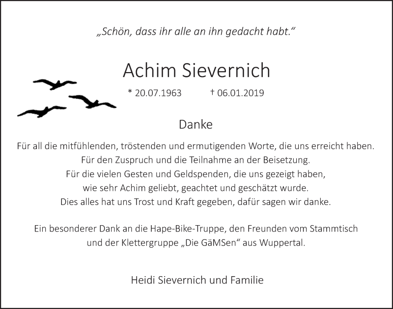  Traueranzeige für Achim Sievernich vom 16.03.2019 aus  Blickpunkt Euskirchen 