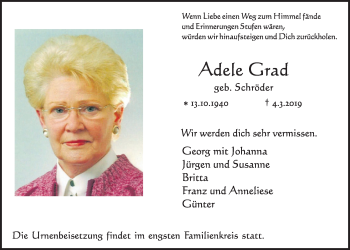 Anzeige von Adele Grad von  Schlossbote/Werbekurier 