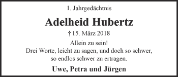 Anzeige von Adelheid Hubertz von  Kölner Wochenspiegel 