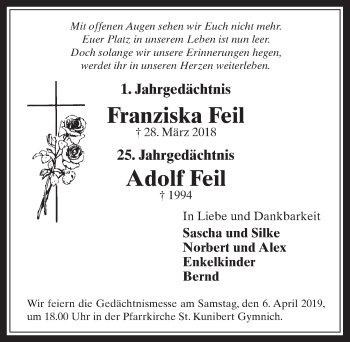 Anzeige von Adolf Feil von  Werbepost 