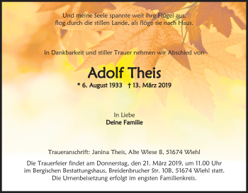 Anzeige von Adolf Theis von Kölner Stadt-Anzeiger / Kölnische Rundschau / Express