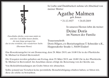 Anzeige von Agathe Malmen von  Werbepost 