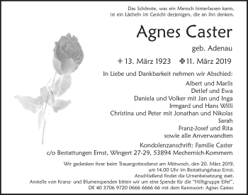 Anzeige von Agnes Caster von  Blickpunkt Euskirchen 