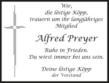 Anzeige von Alfred Preyer von  Bergisches Handelsblatt 
