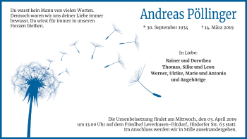 Anzeige von Andreas Pöllinger von Kölner Stadt-Anzeiger / Kölnische Rundschau / Express