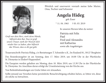 Anzeige von Angela Hideg von  Sonntags-Post 
