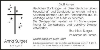 Anzeige von Anna Surges von  Schaufenster/Blickpunkt 