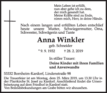 Anzeige von Anna Winkler von  Schlossbote/Werbekurier 