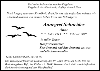 Anzeige von Annegret Schneider von Kölner Stadt-Anzeiger / Kölnische Rundschau / Express