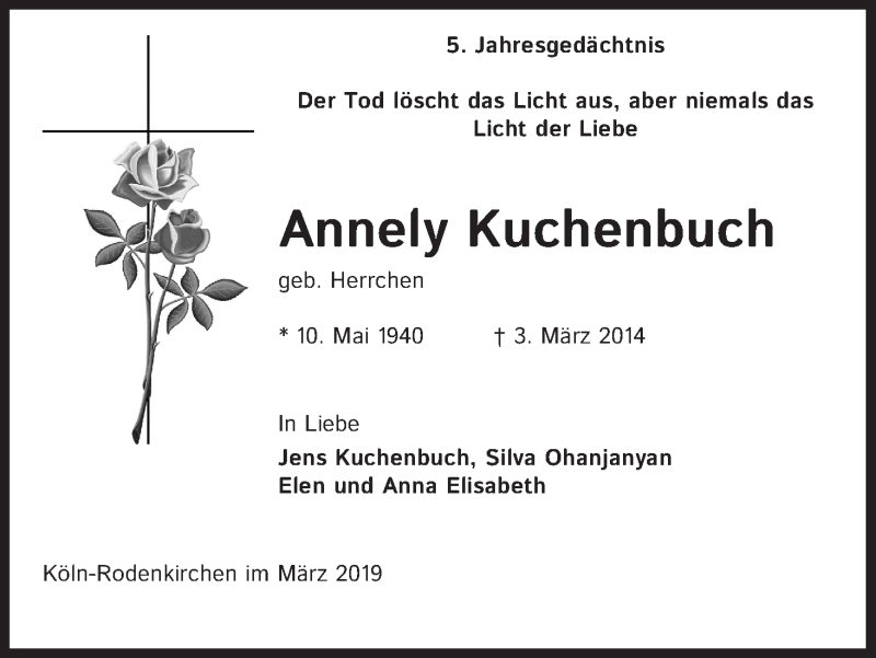  Traueranzeige für Annely Kuchenbuch vom 02.03.2019 aus Kölner Stadt-Anzeiger / Kölnische Rundschau / Express