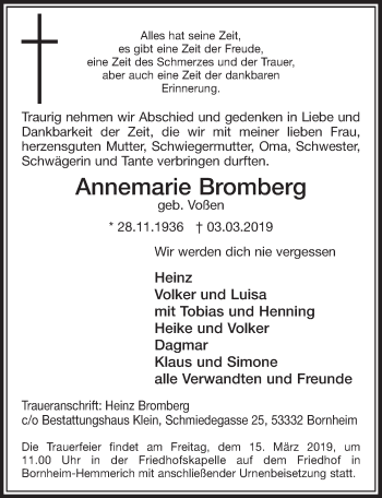Anzeige von Annemarie Bromberg von  Schlossbote/Werbekurier 