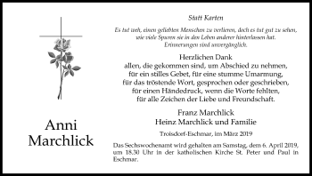 Anzeige von Anni Marchlick von Kölner Stadt-Anzeiger / Kölnische Rundschau / Express