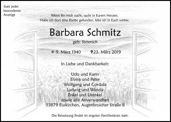 Anzeige von Barbara Schmitz von  Blickpunkt Euskirchen 