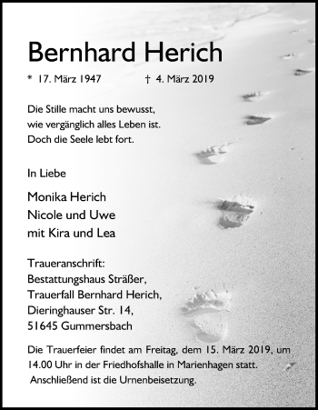 Anzeige von Bernhard Herich von Kölner Stadt-Anzeiger / Kölnische Rundschau / Express