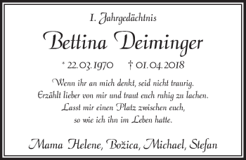 Anzeige von Bettina Deiminger von  Leverkusener Wochenende 