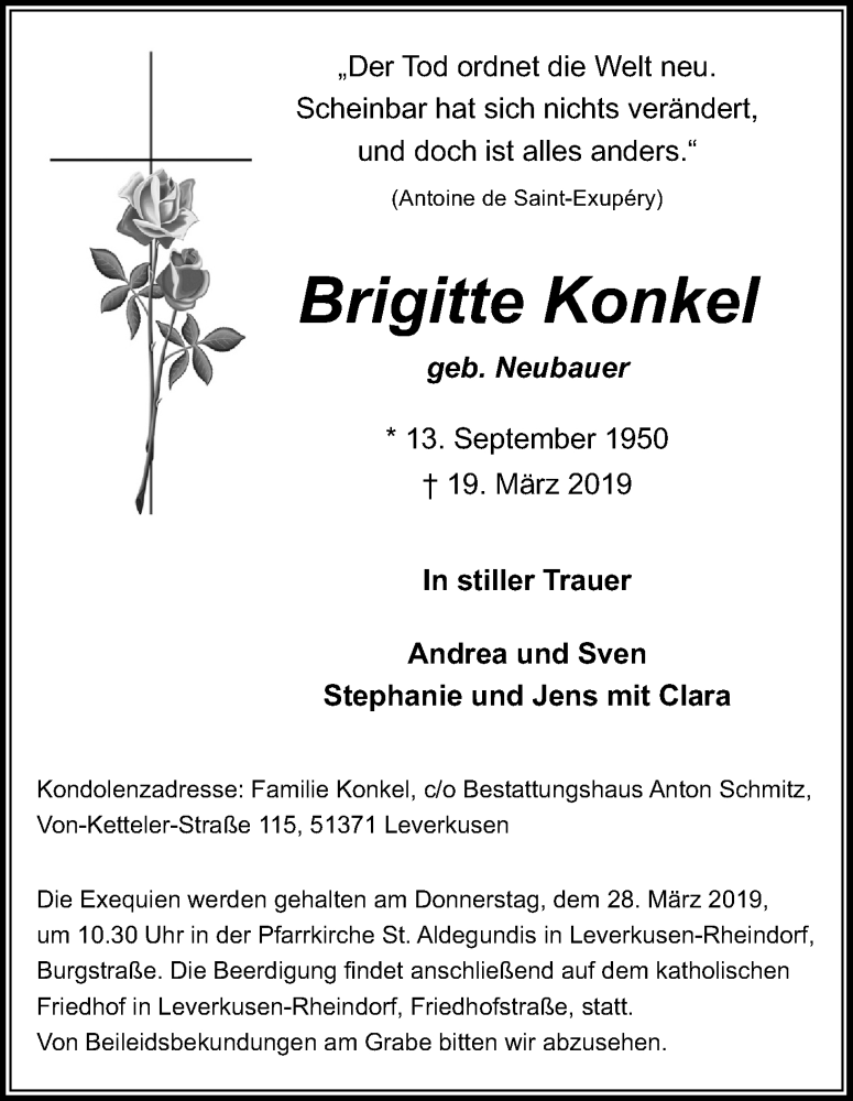  Traueranzeige für Brigitte Konkel vom 23.03.2019 aus Kölner Stadt-Anzeiger / Kölnische Rundschau / Express