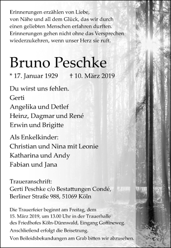 Anzeige von Bruno Peschke von Kölner Stadt-Anzeiger / Kölnische Rundschau / Express