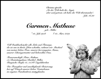 Anzeige von Carmen Mathuse von Kölner Stadt-Anzeiger / Kölnische Rundschau / Express