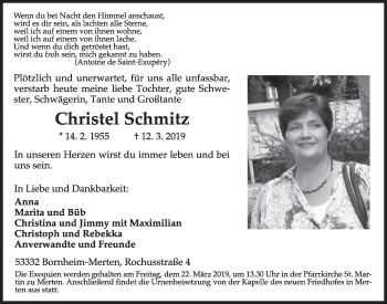 Anzeige von Christel Schmitz von  Schlossbote/Werbekurier 