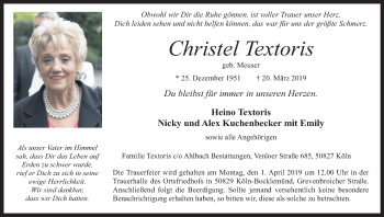 Anzeige von Christel Textoris von Kölner Stadt-Anzeiger / Kölnische Rundschau / Express