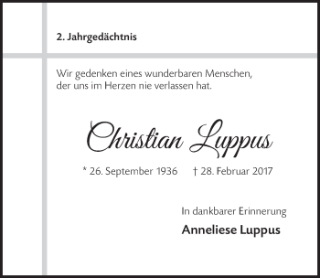 Anzeige von Christian Luppus von  Schaufenster/Blickpunkt am Wochenende 