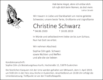 Anzeige von Christine Schwarz von  Blickpunkt Euskirchen 