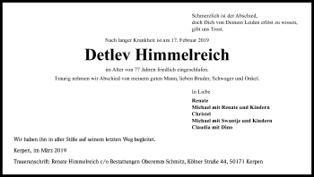 Anzeige von Detlev Himmelreich von Kölner Stadt-Anzeiger / Kölnische Rundschau / Express