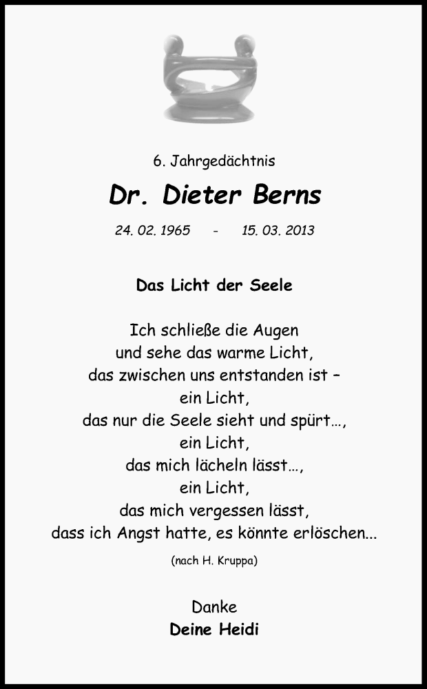  Traueranzeige für Dieter Berns vom 15.03.2019 aus Kölner Stadt-Anzeiger / Kölnische Rundschau / Express