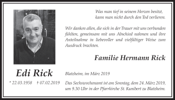 Anzeige von Edi Rick von  Sonntags-Post 