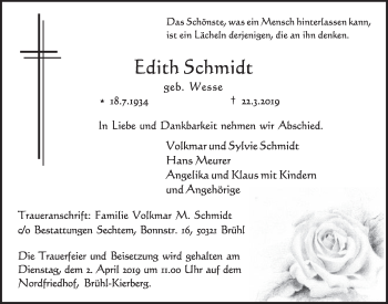 Anzeige von Edith Schmidt von  Schlossbote/Werbekurier 