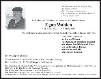 Anzeige von Egon Wahlen von  Werbepost 