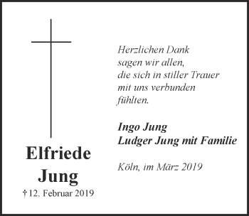 Anzeige von Elfriede Jung von  Kölner Wochenspiegel 