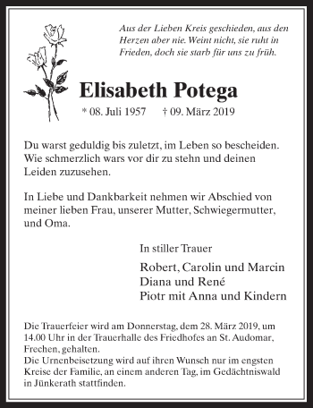 Anzeige von Elisabeth Potega von  Wochenende 