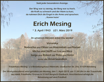 Anzeige von Erich Mesing von  Bergisches Handelsblatt 