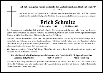 Anzeige von Erich Schmitz von Kölner Stadt-Anzeiger / Kölnische Rundschau / Express